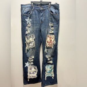 NWT Men's Size 36 Boohoo‎ man Relaxed Rigid Flare Applique Jeans, Wide leg